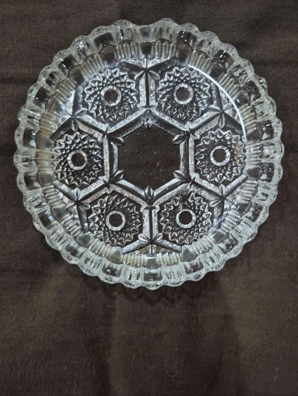 Vintage MCM Italian Starburst Pressed Glass Ashtray Trinket Lot Of Two
